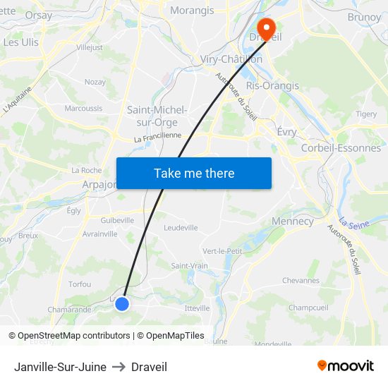 Janville-Sur-Juine to Draveil map