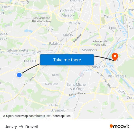 Janvry to Draveil map