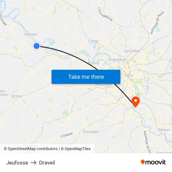 Jeufosse to Draveil map