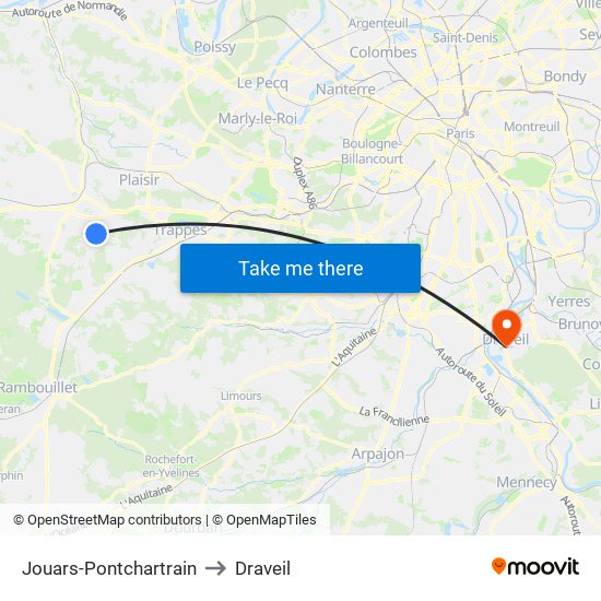 Jouars-Pontchartrain to Draveil map
