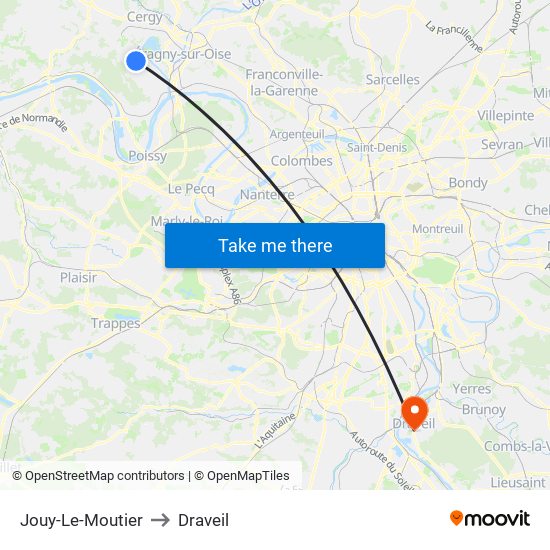 Jouy-Le-Moutier to Draveil map