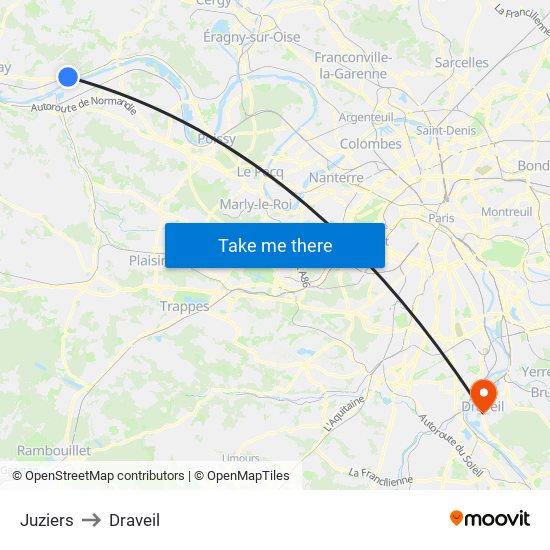 Juziers to Draveil map