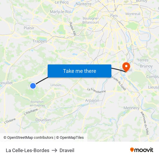 La Celle-Les-Bordes to Draveil map