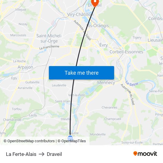 La Ferte-Alais to Draveil map