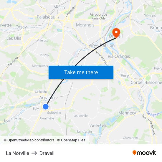 La Norville to Draveil map