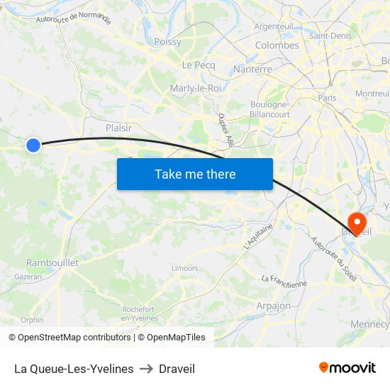 La Queue-Les-Yvelines to Draveil map