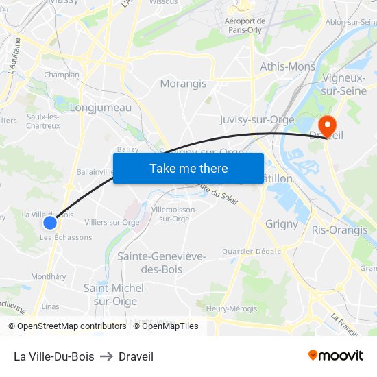 La Ville-Du-Bois to Draveil map