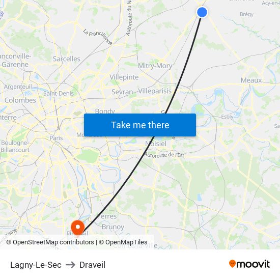 Lagny-Le-Sec to Draveil map