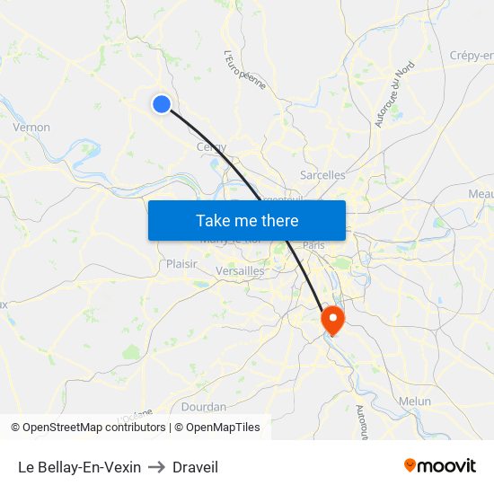 Le Bellay-En-Vexin to Draveil map
