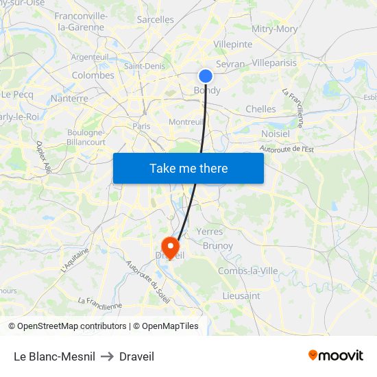 Le Blanc-Mesnil to Draveil map