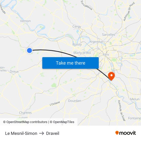 Le Mesnil-Simon to Draveil map