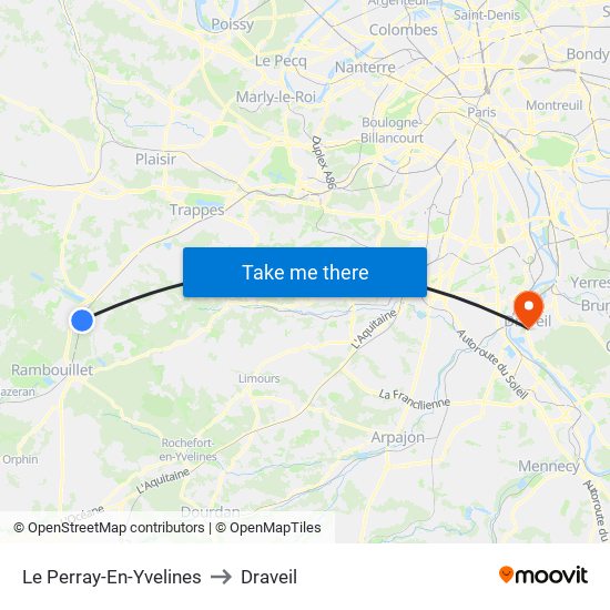 Le Perray-En-Yvelines to Draveil map