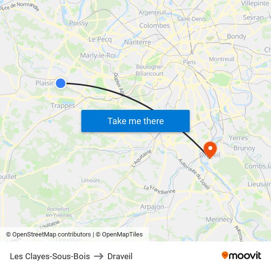 Les Clayes-Sous-Bois to Draveil map