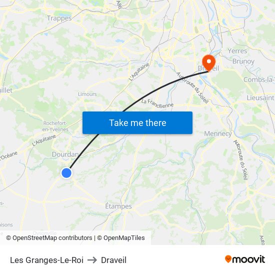Les Granges-Le-Roi to Draveil map