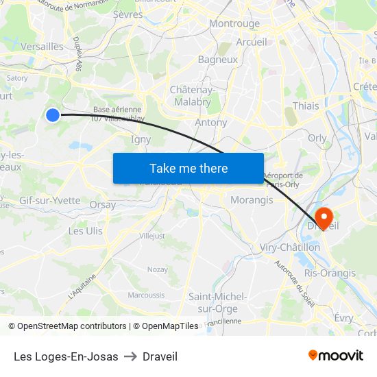 Les Loges-En-Josas to Draveil map