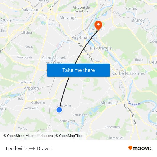 Leudeville to Draveil map