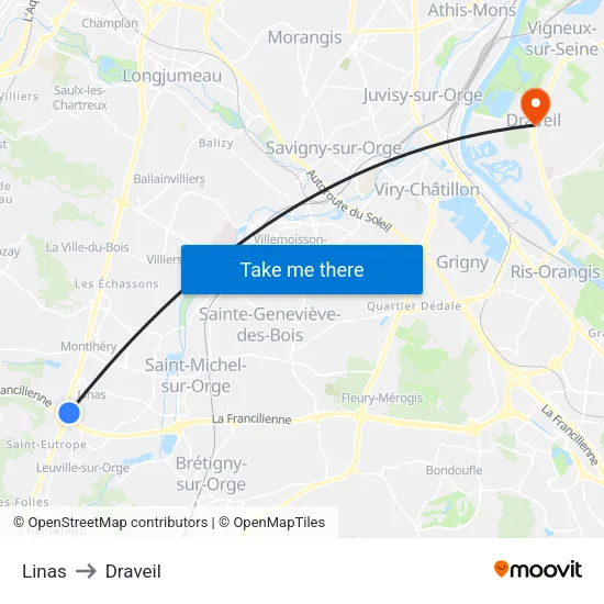 Linas to Draveil map