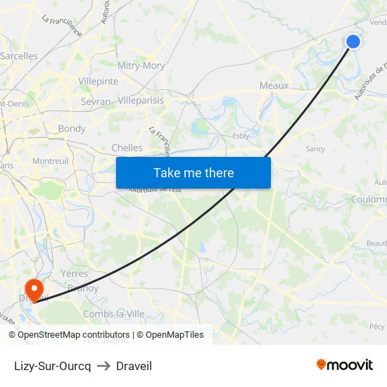 Lizy-Sur-Ourcq to Draveil map