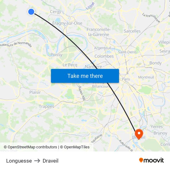 Longuesse to Draveil map