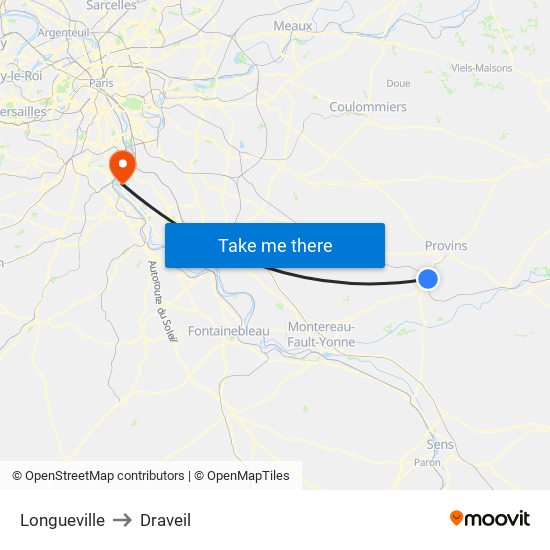 Longueville to Draveil map