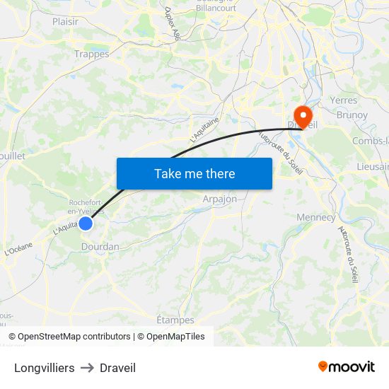 Longvilliers to Draveil map