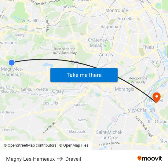 Magny-Les-Hameaux to Draveil map