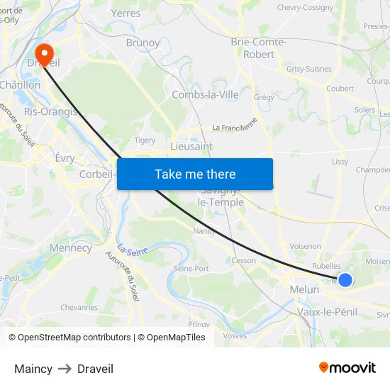Maincy to Draveil map