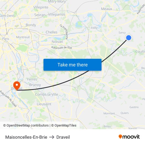 Maisoncelles-En-Brie to Draveil map