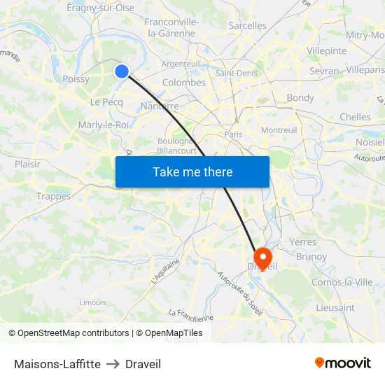 Maisons-Laffitte to Draveil map
