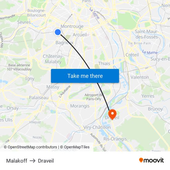 Malakoff to Draveil map