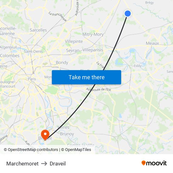 Marchemoret to Draveil map