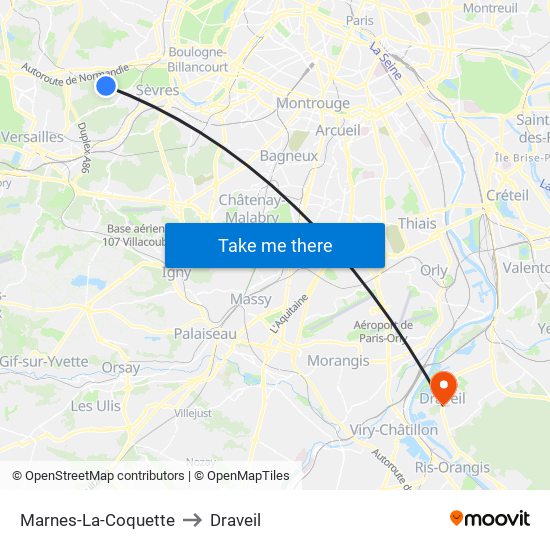 Marnes-La-Coquette to Draveil map