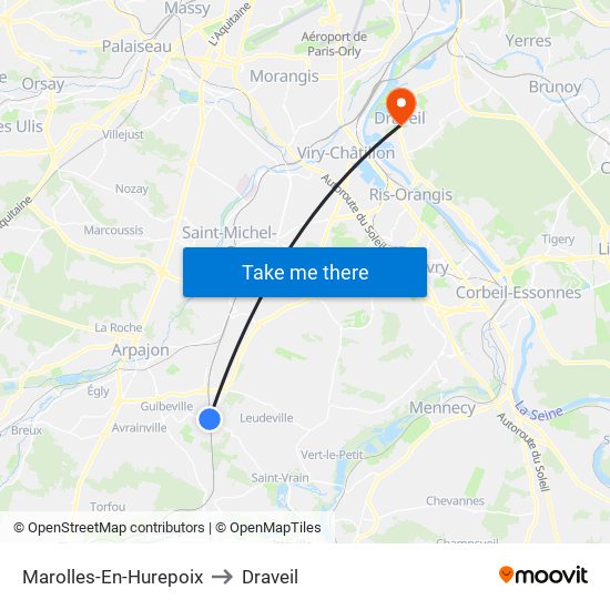 Marolles-En-Hurepoix to Draveil map