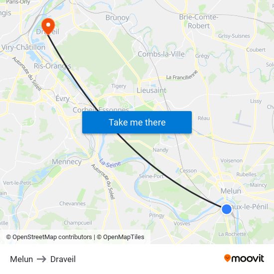 Melun to Draveil map