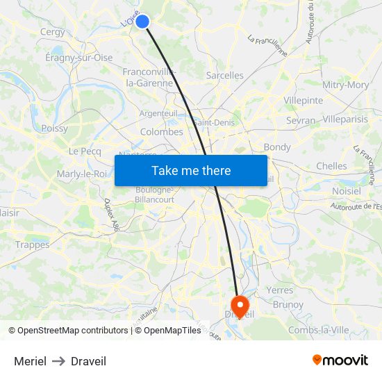 Meriel to Draveil map