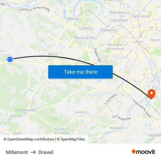 Millemont to Draveil map