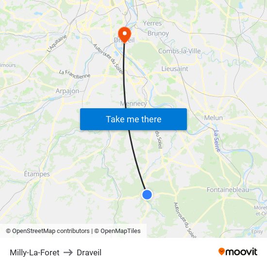 Milly-La-Foret to Draveil map