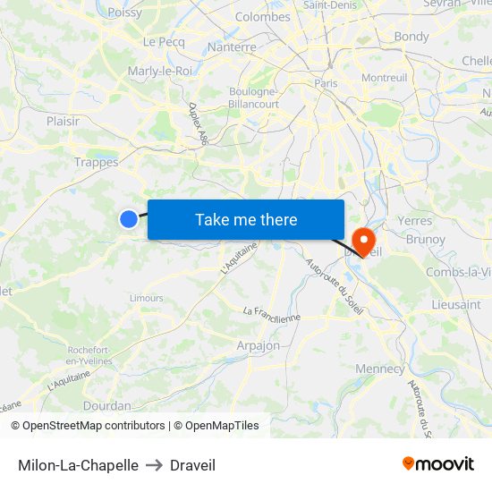 Milon-La-Chapelle to Draveil map