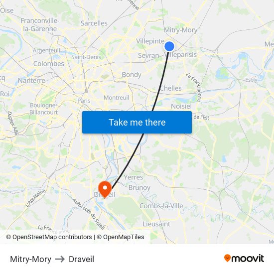Mitry-Mory to Draveil map