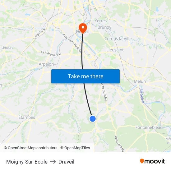 Moigny-Sur-Ecole to Draveil map