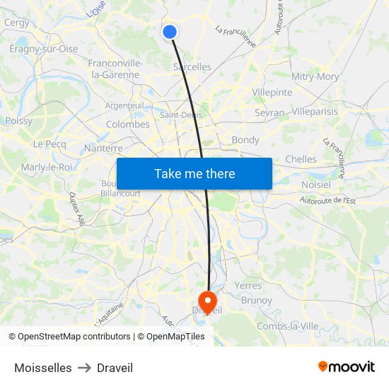 Moisselles to Draveil map
