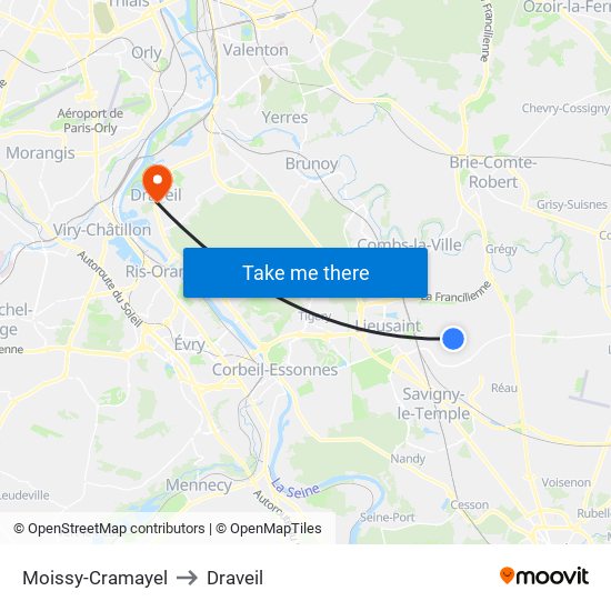 Moissy-Cramayel to Draveil map
