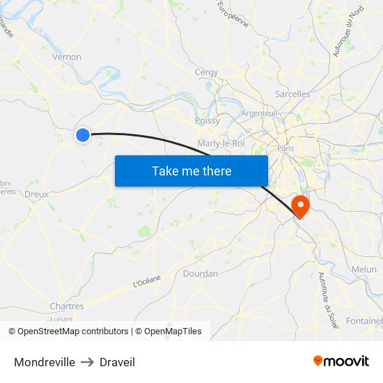 Mondreville to Draveil map