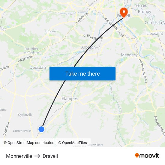 Monnerville to Draveil map
