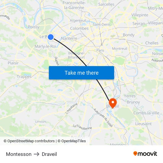 Montesson to Draveil map