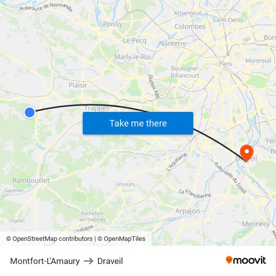 Montfort-L'Amaury to Draveil map