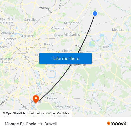 Montge-En-Goele to Draveil map