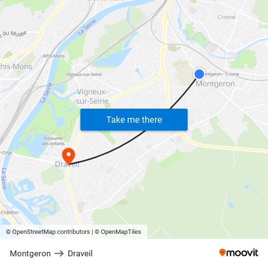 Montgeron to Draveil map
