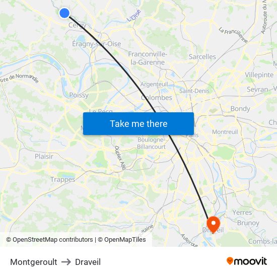 Montgeroult to Draveil map