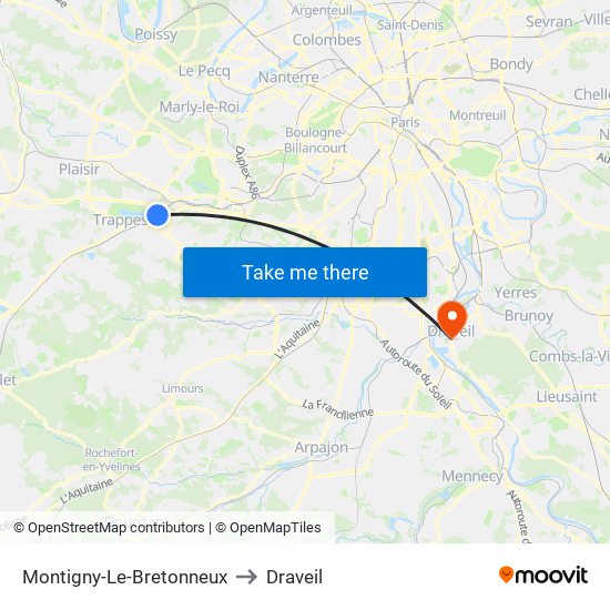Montigny-Le-Bretonneux to Draveil map